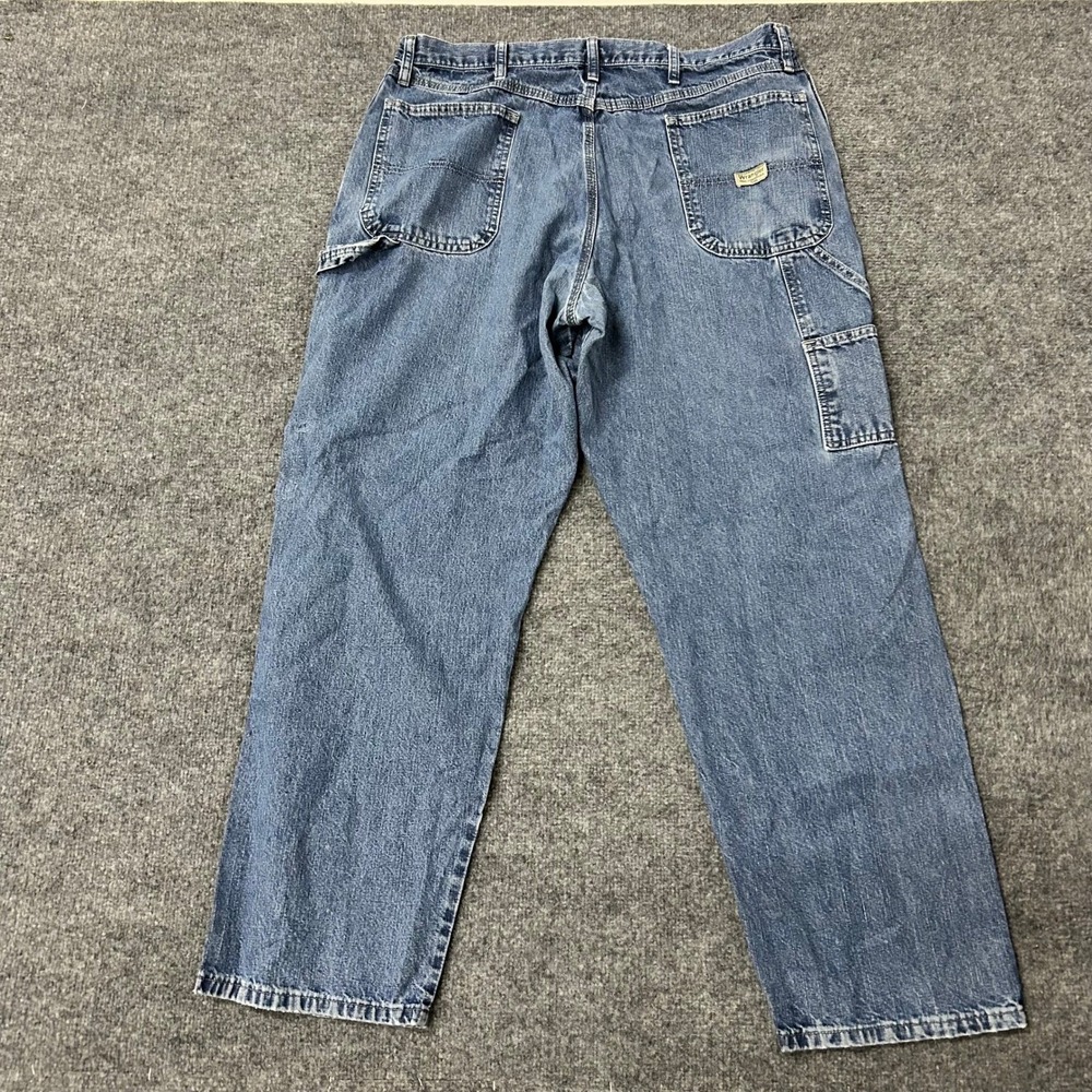 Wrangler Carpenter Jeans Mens Size 38x32 Blue Denim Relaxed Fit Utility Workwear